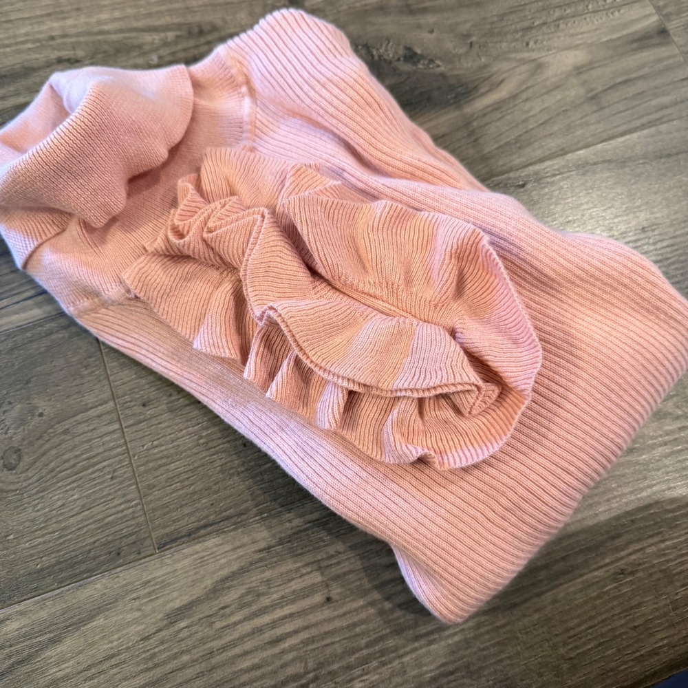 Talbots Pink Ribbed Turtleneck Sweater Ruffle Front Cotton Rayon‎ Blend Large
